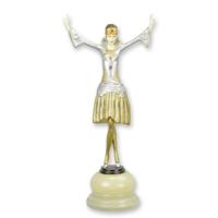 A BRONZE SCULPTURE OF A TURBAN DANCER MOUNTED ON JADE BASE