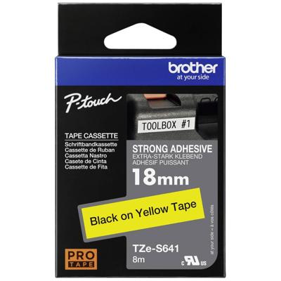 Brother TZe-S641 Labeltape extra sterk klevend PET Tapekleur: Geel Tekstkleur: Zwart 18 mm 8 m