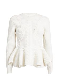 Alexander McQueen pull en maillle torsadée à ourlet péplum - Blanc