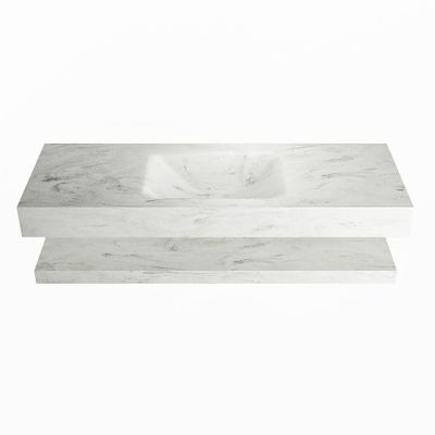MONDIAZ ALAN-DLUX 130cm planchet Opalo. Vrijhangende wastafel CLOUD midden zonder kraangat, kleur Opalo.