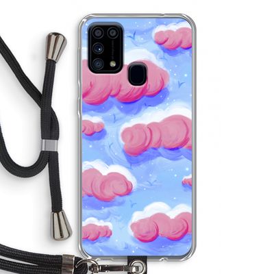 Roze wolken met vogels: Samsung Galaxy M31 Transparant Hoesje met koord