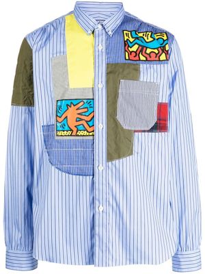 Junya Watanabe MAN chemise rayée à design patchwork - Bleu