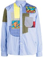 Junya Watanabe MAN chemise rayée à design patchwork - Bleu