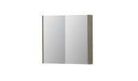 INK SPK2 spiegelkast met 2 dubbelzijdige spiegeldeuren, 2 verstelbare glazen planchetten, stopcontact en schakelaar 80 x 14 x 73 cm, greige eiken
