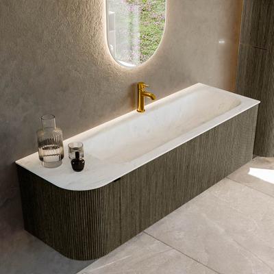 Badmeubel Mondiaz Kurve-Dlux | 145 cm cm | Meubelkleur Shadow | Wastafelkleur Opalo | Solid surface | Wasbak rechter zijde spoelbak | 1 kraangat
