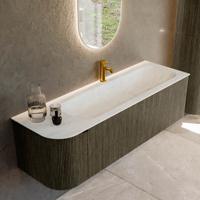 Badmeubel Mondiaz Kurve-Dlux | 145 cm cm | Meubelkleur Shadow | Wastafelkleur Opalo | Solid surface | Wasbak rechter zijde spoelbak | 1 kraangat