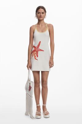 Strikjurk met zeesterpatroon - WHITE - M