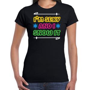 Apres ski t-shirt voor dames - im sexy and i snow it - zwart - wintersport