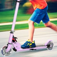 Opvouwbare Scooters 3 Verstelbaar Stuur 2 LED Verlichte Wielen Achterrem Aluminium Frame voor Kinderen Licht Paars - thumbnail