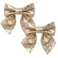 Feeric decoratiestrikken - 2x - goud - 16 cm - bruiloft - feestdecoratie - feestartikelen