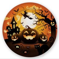 Halloween/horror pompoen bordjes - 6x - zwart - papier - D23 cm - thumbnail