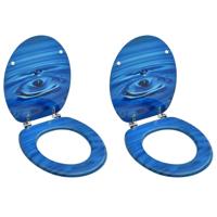 Toiletbrillen met deksel 2 st waterdruppel MDF blauw