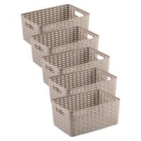 Opbergmand - 5x - Kastmand - rotan kunststof - taupe - 6 Liter - 19 x 29 x 13 cm