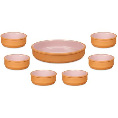 Set 7x tapas/creme brulee schaaltjes - terra/roze - 6x 12 cm/1x 23 cm