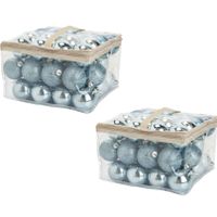 96x stuks kunststof kerstballen ijsblauw 6 cm in opbergtassen/opbergboxen
