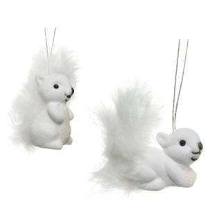 Decoris Eekhoorn kersthangers - 2x st - wit - 6 cm - kunststof