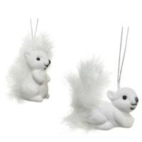 Decoris Eekhoorn kersthangers - 2x st - wit - 6 cm - kunststof