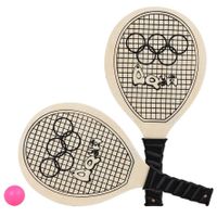 Houtkleurige beachball set met tennisracketprint buitenspeelgoed   - - thumbnail