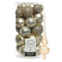 Decoris kerstballen 30x stuks - licht champagne 4/5/6 cm kunststof mat/glans/glitter mix en piek   - - thumbnail