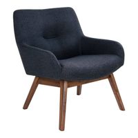 Lone fauteuil in donkergrijs met walnoothouten poten.