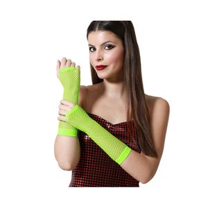 Carnaval verkleed handschoenen - visnet stof - neon groen - vingerloos - dames - elastiek   -