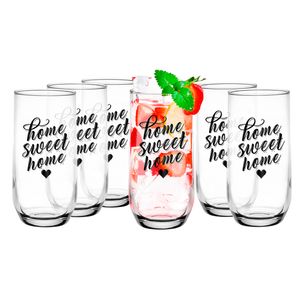 Glasmark Drinkglazen/waterglazen Tumblers Home Sweet Home - transparant glas - 12x stuks - 400 ml