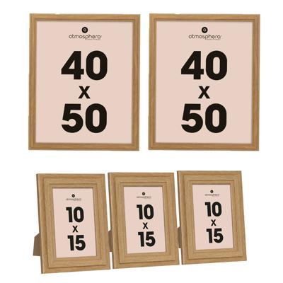 Fotolijstjes Classico - set 7x stuks - 1x 40 x 50 cm/6x 10 x 15 cm - naturel - Hout