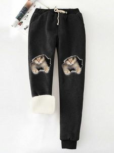 Funny Cat Fleece Elastic Waist Casual Pants