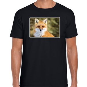 Dieren t-shirt met vossen foto zwart voor heren