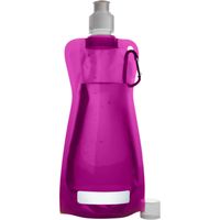 Waterfles/drinkfles opvouwbaar - fuchsia roze - kunststof - 420 ml - schroefdop - karabijnhaak - Drinkflessen