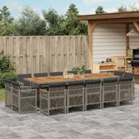 15-delige Tuinset met kussens poly rattan grijs