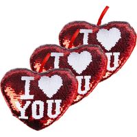 5x stuks hartjes kussen I Love You rood metallic met pailletten 20 cm