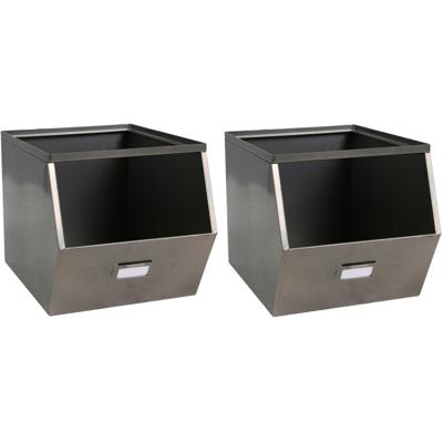 Urban Living Stapelbare opbergmand - 4x - Open Metal Box - 23 x 32 x 21 cm - metaal - donkergrijs