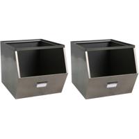Urban Living Stapelbare opbergmand - 4x - Open Metal Box - 23 x 32 x 21 cm - metaal - donkergrijs