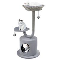 3-Niveau Binnenkattenboom 106 cm Kattentoren met Gebogen Metalen Frame Krabpaal Zitstok 50 x 50 x 106 cm Grijs