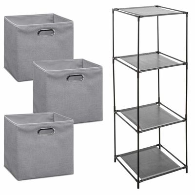 Kastmandjes/opberg mandjes - lichtgrijs - 3x stuks van 29 Liter - In rekje van 34 x 98 cm