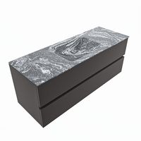 MONDIAZ VICA-DLUX 130cm badmeubel onderkast Dark grey 2 lades. Inbouw wastafel CLOUD midden zonder kraangat, kleur Lava, en spiegel model SPOT
