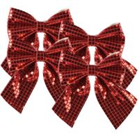 Decoris Kerst strik - 4x - rood - pailletten - 20 x 24 cm - polyester
