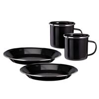Recliffs Serviesset - 4 delig - emaille - zwart/zilver - borden en mokken - outdoor/camping