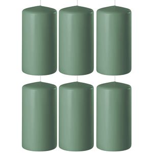 6x Groene cilinderkaarsen/stompkaarsen 6 x 15 cm 58 branduren