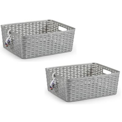 Opbergmand - 10x - Kastmand - rotan kunststof - zilver - 12 Liter - 30 x 37 x 13 cm