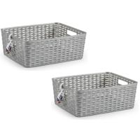 Opbergmand - 10x - Kastmand - rotan kunststof - zilver - 12 Liter - 30 x 37 x 13 cm