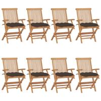 Tuinstoelen 8 st met taupe kussens massief teakhout