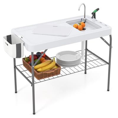 Opvouwbare Visreinigingstafel met Spoelbak & Rooster en Kraan Fileertafel Wit