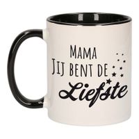 Mama jij bent de liefste wit met zwart kado mok / beker voor Moederdag / verjaardag    -