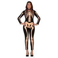 Zwart/oranje skelet verkleed kostuum voor dames - thumbnail