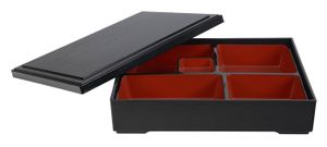 Zwart/Rode Bento Box - Lacquerware - 27.5 x 21.5cm