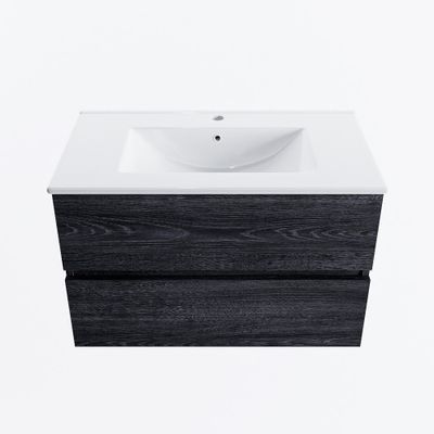 MONDIAZ VICA 80cm badmeubel onderkast Antracite 2 lades. Wastafel DENIA midden 1 kraangat, kleur Glanzend Wit.