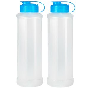 Drinkfles/waterfles/bidon - 2x - 1600 ml - transparant/blauw - kunststof