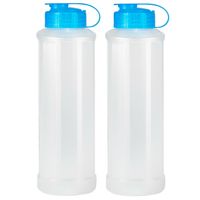 Drinkfles/waterfles/bidon - 2x - 1600 ml - transparant/blauw - kunststof - thumbnail